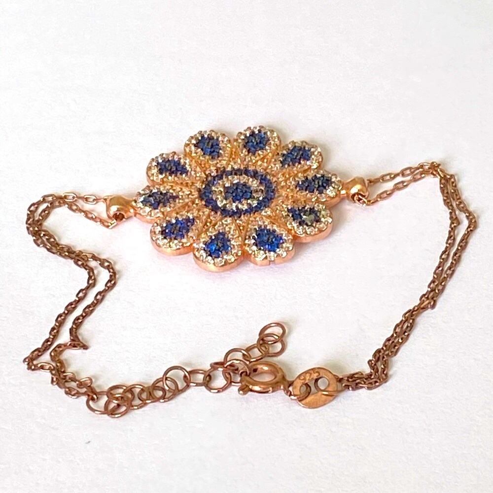 🌸925 Silver bracelet sapphire flower 14k rose gold plated - Picture 5 of 5